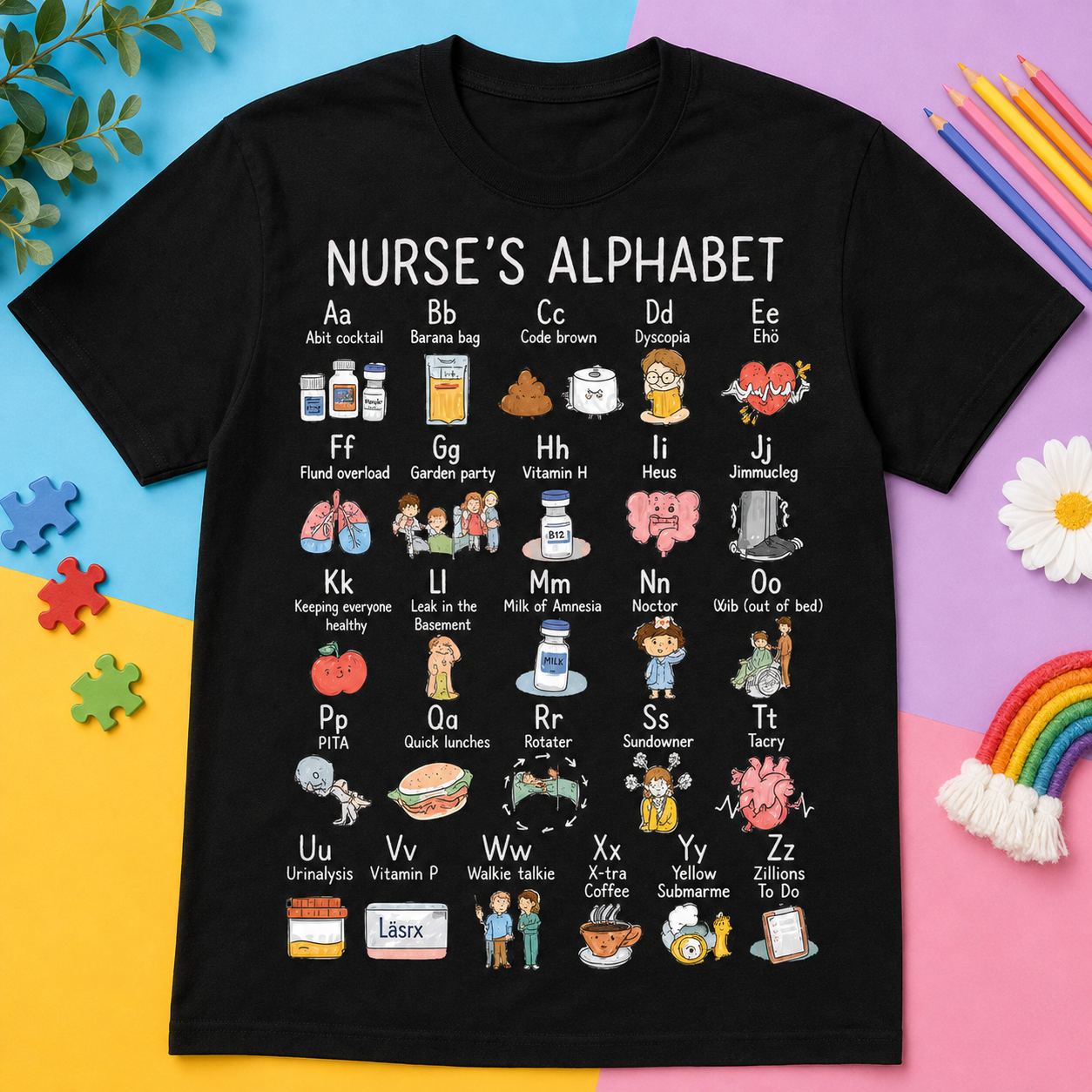 Nurse’s Alphabet Funny Medical Graphic Tee