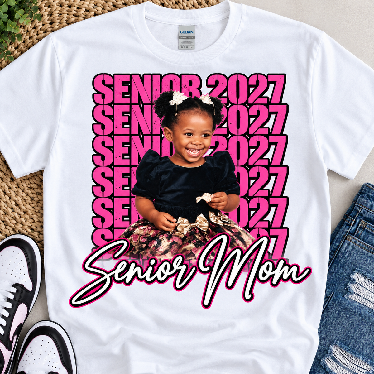 Custom Senior Mom Class of 2027 Photo Tee