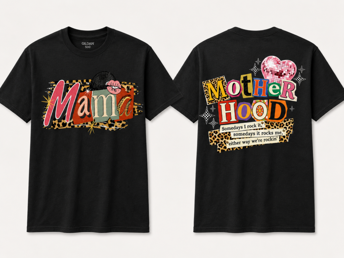 Retro Mama Motherhood Front & Back Graphic Tee