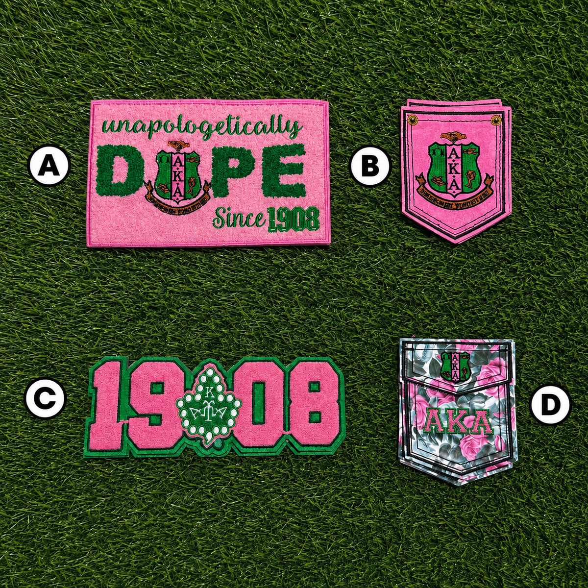 Pink & Green 1908 Sorority Iron-On Patch Collection