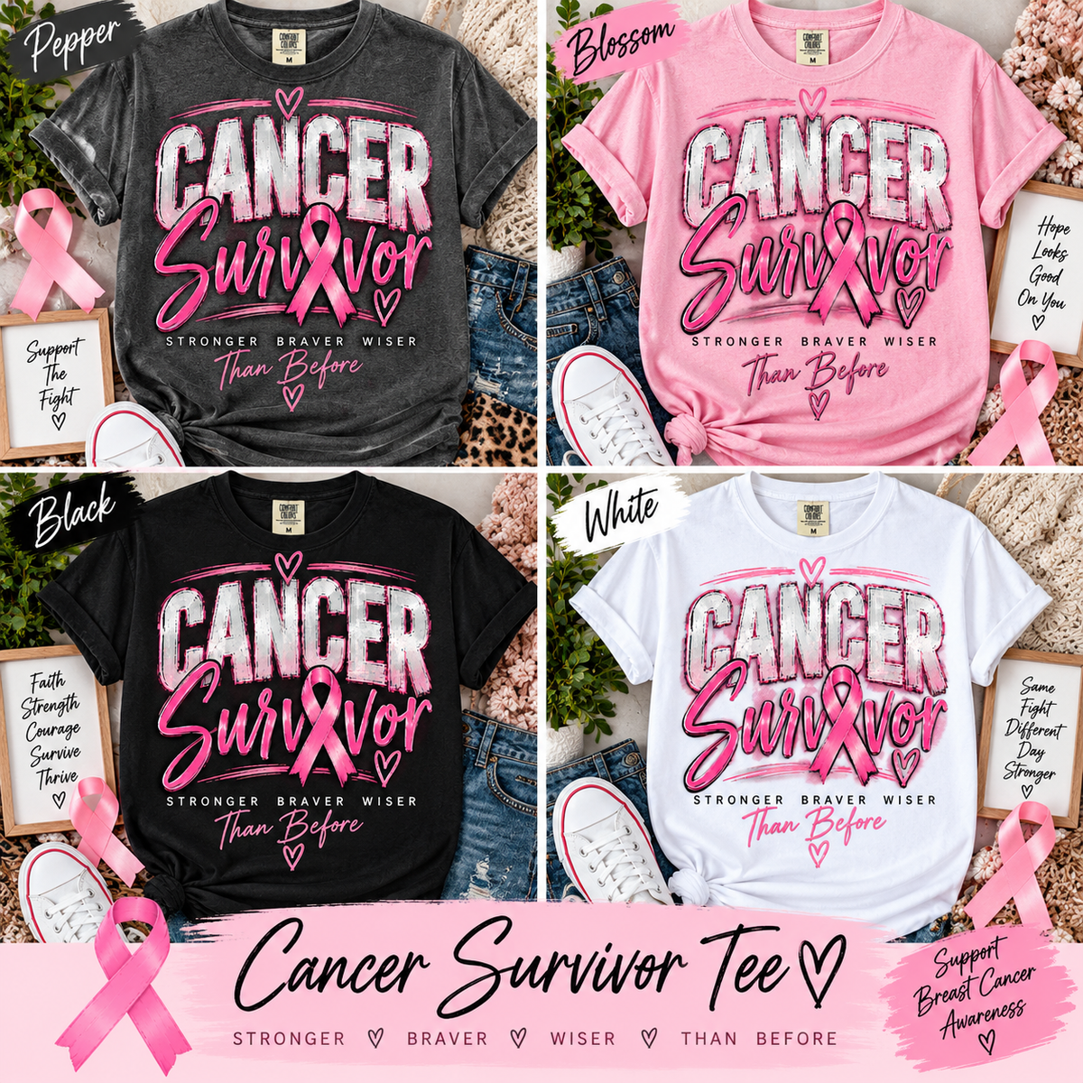Stronger, Braver, Wiser Cancer Survivor Tee