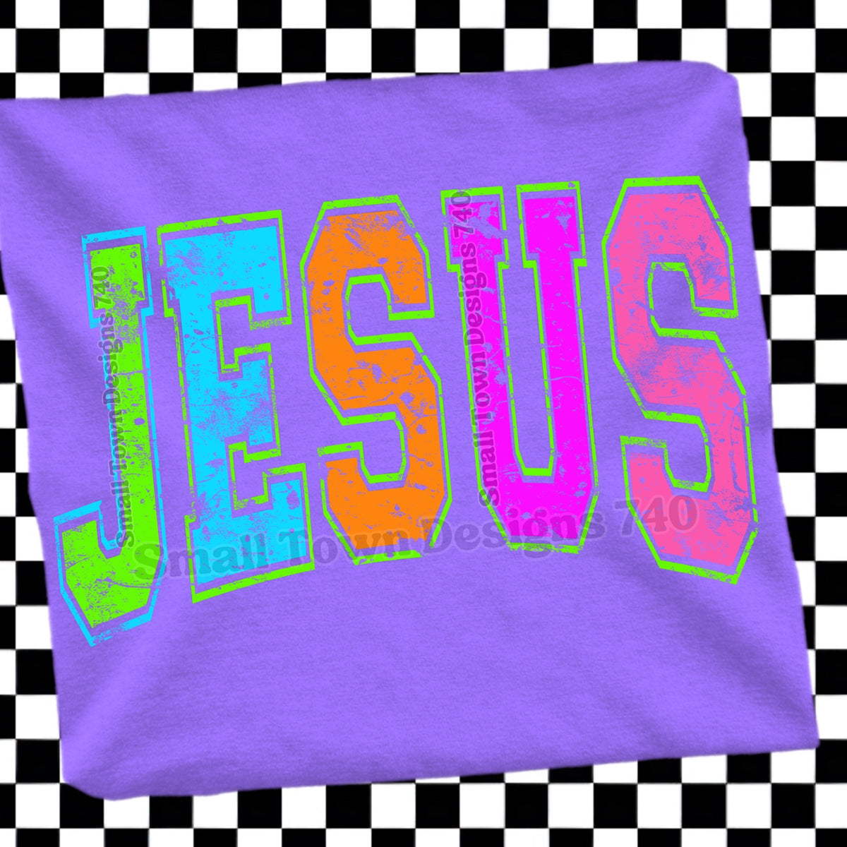 Colorful Jesus Collegiate Graphic Tee