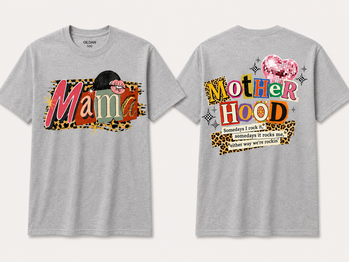 Retro Mama Motherhood Front & Back Graphic Tee