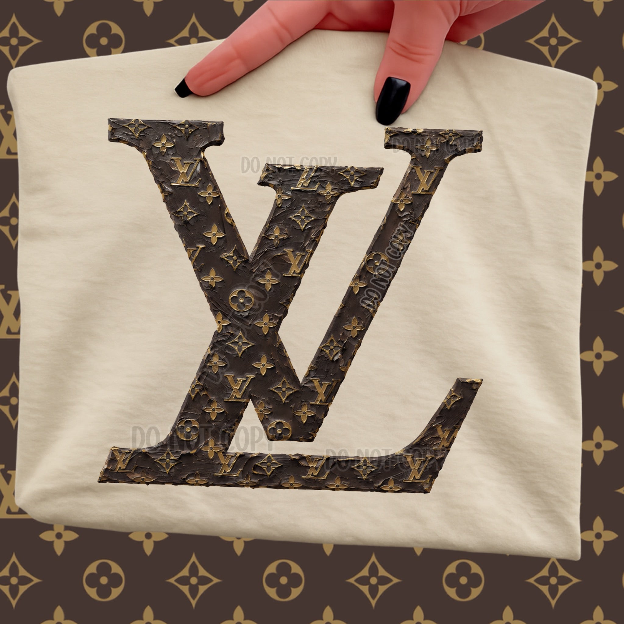 Designer-Inspired Brown Monogram Graphic Tee