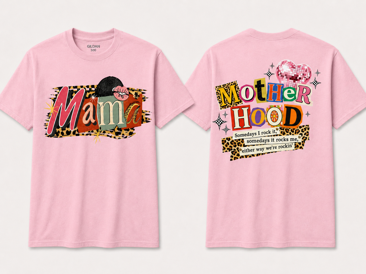 Retro Mama Motherhood Front & Back Graphic Tee