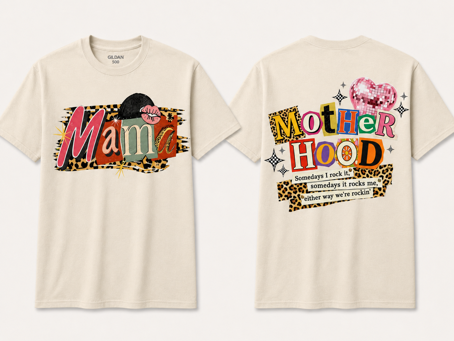 Retro Mama Motherhood Front & Back Graphic Tee