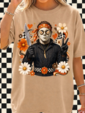 Retro Floral Masked Horror Graphic Tee