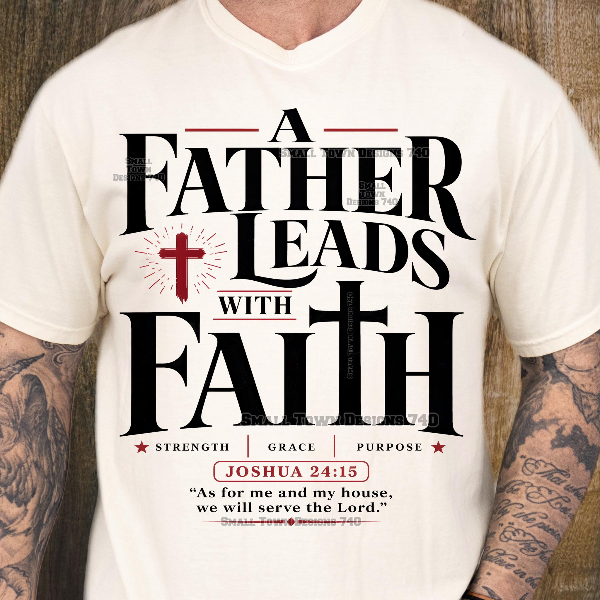 A Father Leads With Faith Christian Graphic Tee