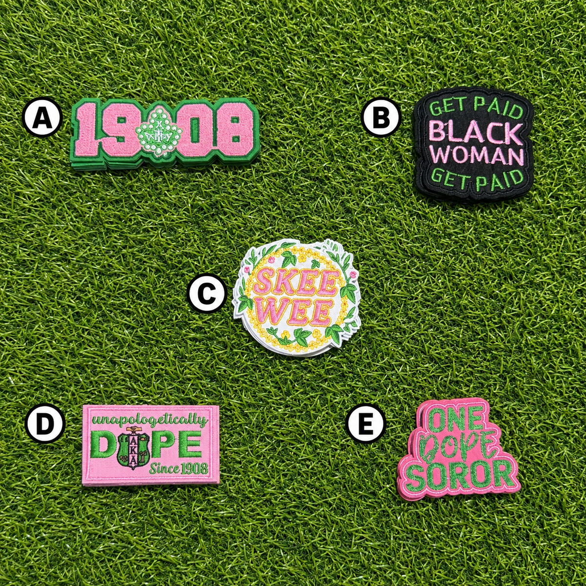 Pink & Green Sorority Expressions Iron-On Patch Collection